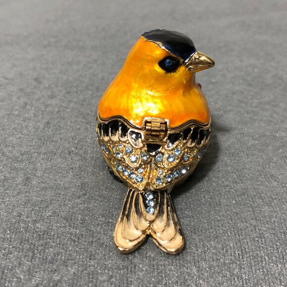 Gold Finch Bird Jeweled Enamel Trinket Box - Picture 4 of 8